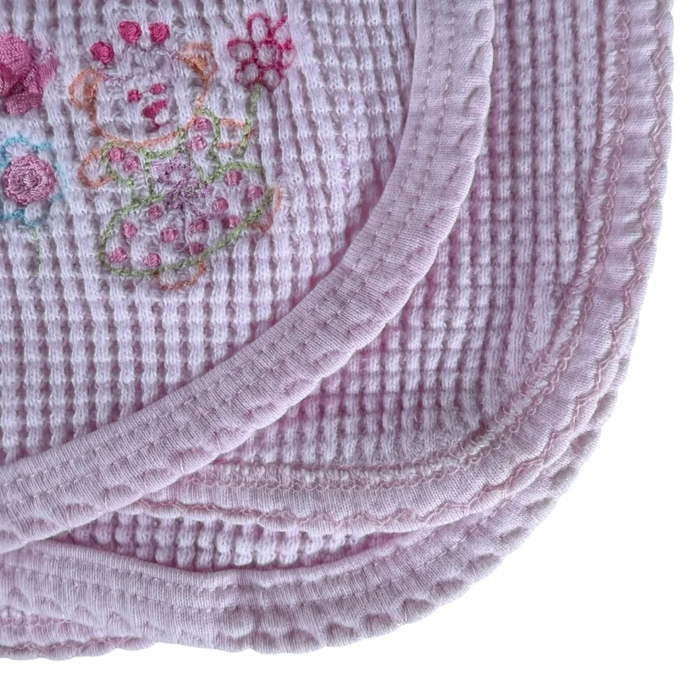 Y2K Gerber Thermal Waffle Weave Baby Lovey Security Blanket Pink Bear 29x34 GUC